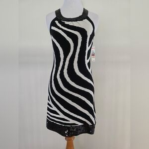 INC Chic Black and White Zebra Print Sequin Dress